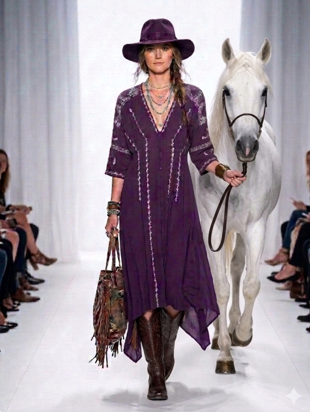 Purple Embroidered V-Neck Women’s Dress